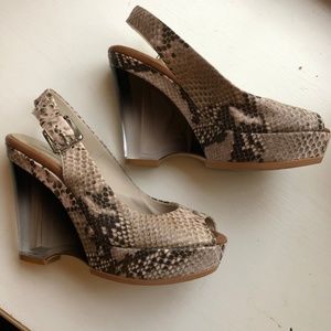 Donald J. Pliner snakeskin lucite wedge slingbacks